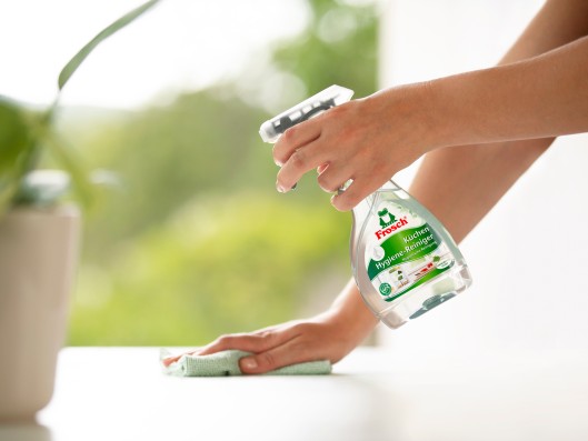 A plain surface on which a potted plant stands is sprayed wi